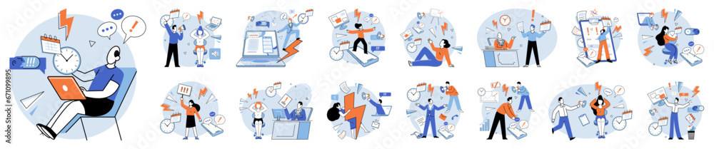 Working hard vector illustration. The working hard concept emphasizes importance perseverance and determination in achieving success Managing workload and meeting deadlines are essential skills