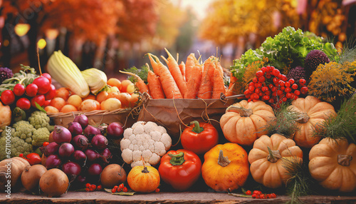 Buntes Gemüse auf einem Wochenmarkt im Herbst photo