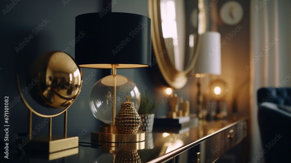 Home interior design with gold accents. Highlighting the luxury style ...