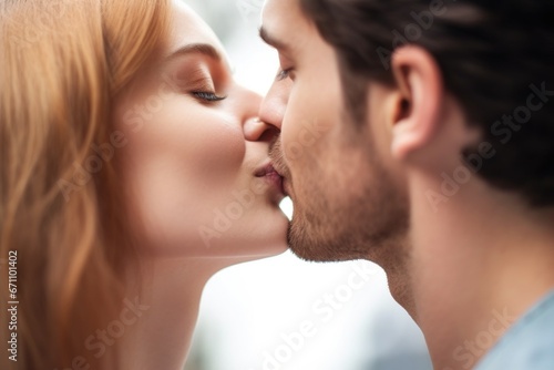 extreme close up of a man about to kiss the lips of his girlfriend