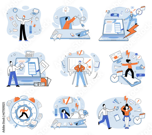 Stress at work vector illustration. The stress at work metaphor sheds light on emotional toll and strain caused by work related stressors Balancing work and personal responsibilities is crucial