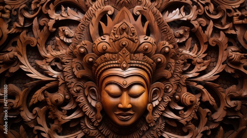 Traditional wood carving art is detailed and has high historical value. Sculpture statue wood carving culture