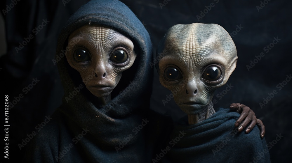 In the dark of the night, two extraterrestrial beings emerged from their ufo, adorned in black robes and resembling a monstrous blend of animal and monkey, sending shivers down the spine of all who w In the dark of the night, two extraterrestrial beings emerged from their ufo, adorned in black robes and resembling a monstrous blend of animal and monkey, sending shivers down the spine of all who w