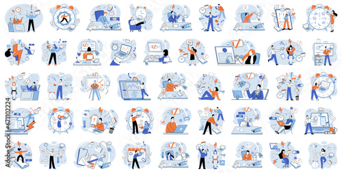 Working hard vector illustration. The working hard metaphor symbolizes intense effort and commitment required for success in business world Finding effective strategies to manage workload
