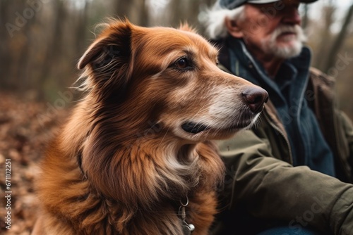 cropped shot of a man and his dog sitting outside © Sergey