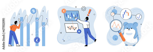 Crypto market. Vector illustration. Business ventures in crypto industry require deep understanding financial dynamics The banking sector is adapting to growing demand for crypto related services