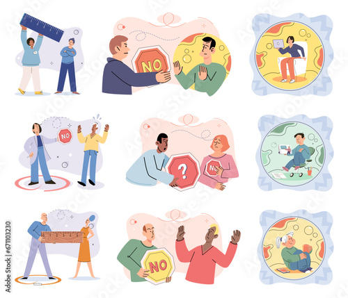 Personal space vector illustration. Establishing safe zone within our personal space promotes our mental well being Public spaces often necessitate larger personal space to accommodate numerous