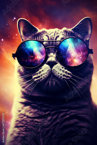 fantasy portrait of a cat with glasses neon  © Amir