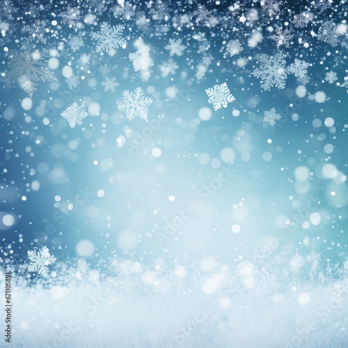 Natural Winter Christmas background with sky, heavy snowfall, snowflakes in different shapes and forms, snowdrifts. Winter landscape with falling christmas shining beautiful snow. © Tnzal