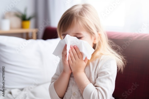 child rubbing itchy eyes at home
