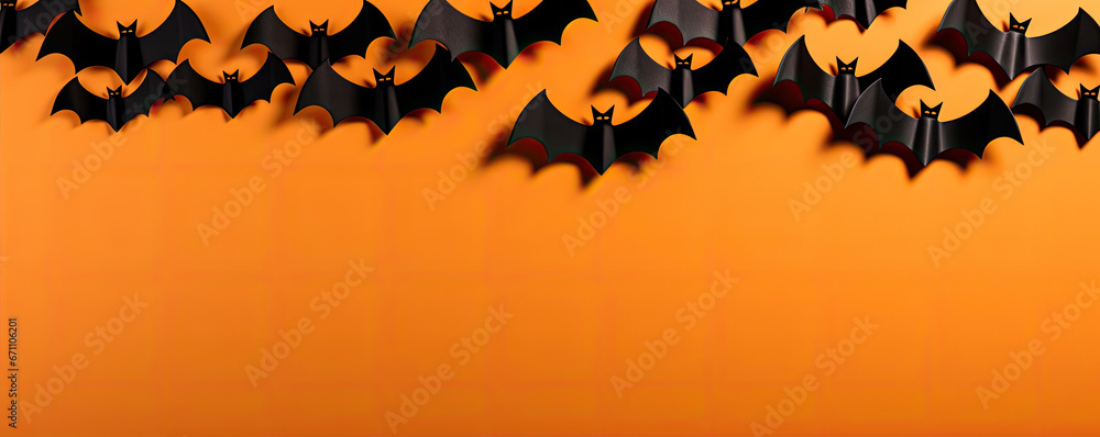 Black bats on orange background. hollween concept. Black bats on orange background. hollween concept.