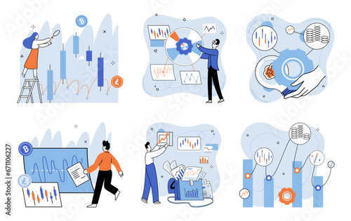 Stock market. Vector illustration. Analyzing stock market data helps investors understand market trends and make informed decisions Economic factors such as inflation and unemployment rates influence