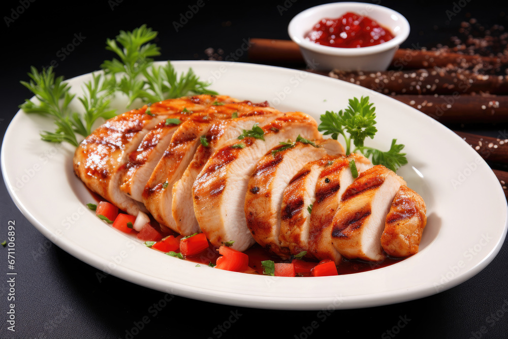 Grilled turkey or chicken fillet with tomato sauce