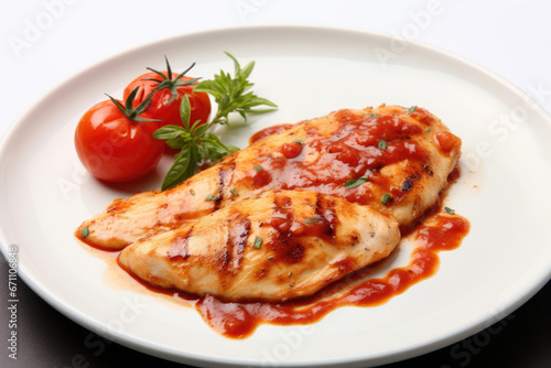 Grilled turkey or chicken fillet with tomato sauce © Venka