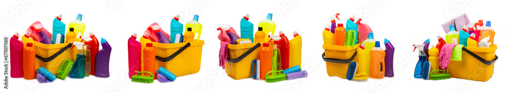 Cleaning supplies isolated on white background. Bottles with various detergents.Cleaning agent for windows, floor,toilets and plumbing fixtures.Cleaning of home and offices Cleaning supplies isolated on white background. Bottles with various detergents.Cleaning agent for windows, floor,toilets and plumbing fixtures.Cleaning of home and offices