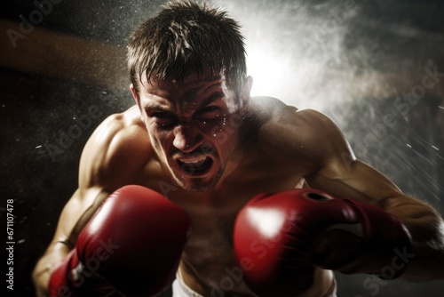 boxer landing punch in ring © Sergey