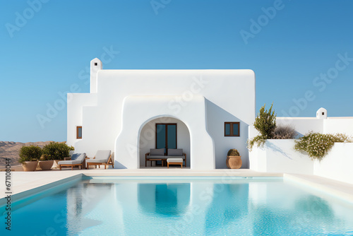 Traditional mediterranean house with swimming pool in summer vacation © Pemika