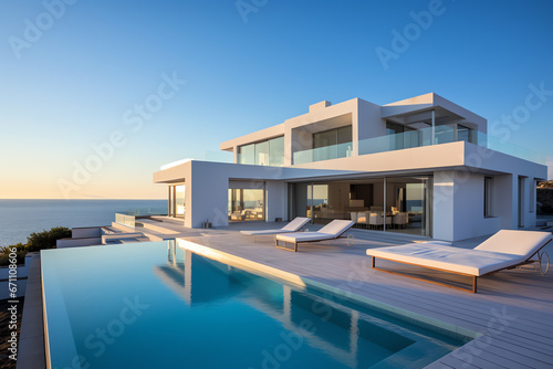 Exterior of luxury and modern beautiful minimal villa with swimming pool © Pemika