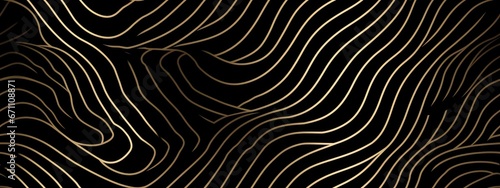 Seamless abstract luxury gold wavy optical illusion stripes  black pattern. Trendy vintage art deco gold foil lines for graphics  poster  cards background