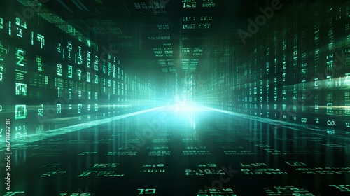 Fototapeta Naklejka Na Ścianę i Meble -  Matrix background, 3D Rendering of scientific technology data code network conveying 