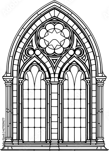 Gothic Stained Glass Windows Vintage Outline Icon in Hand-drawn Style