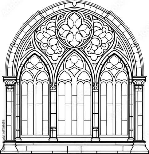 Gothic Stained Glass Windows Vintage Outline Icon in Hand-drawn Style