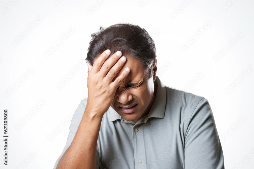portrait captures the distress of an adult man experiencing a severe migraine headache, his face contorted in pain and frustration. portrait captures the distress of an adult man experiencing a severe migraine headache, his face contorted in pain and frustration.