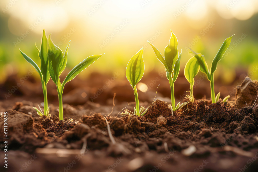 A small saplings emerging from the fresh ground, symbolizing the concept of new life and growth in nature during the spring season. A small saplings emerging from the fresh ground, symbolizing the concept of new life and growth in nature during the spring season.