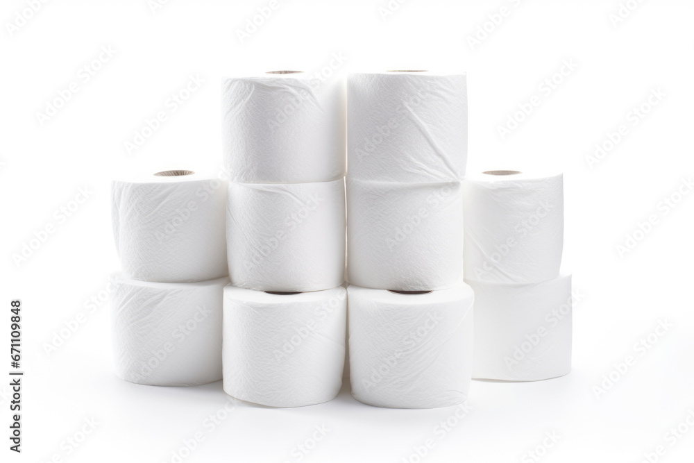 Group of rolls of soft and clean toilet paper, designed for effective wiping and maintaining health and hygiene in the bathroom. Group of rolls of soft and clean toilet paper, designed for effective wiping and maintaining health and hygiene in the bathroom.