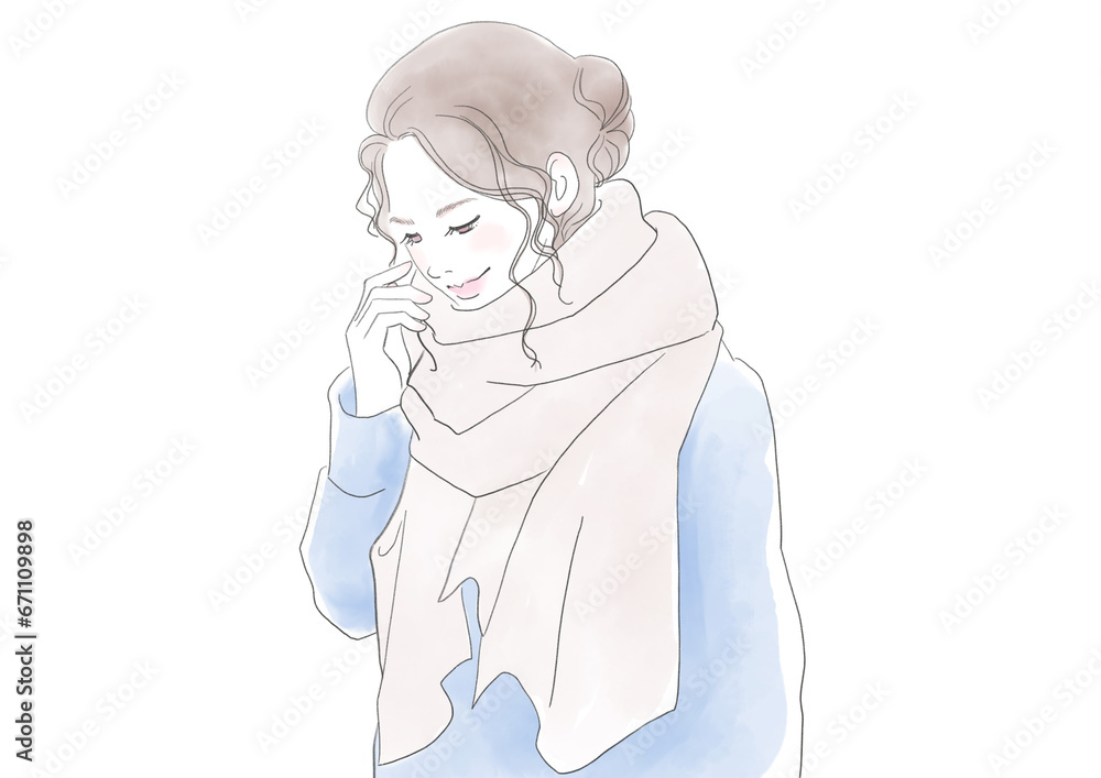 マフラーをした笑顔の女性