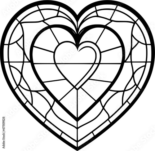 Stained Glass with Heart Shape Vintage Outline Icon in Hand-drawn Style