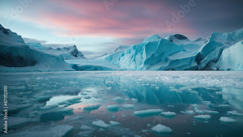 A colossal, crystalline glacier in the Arctic, glistening under the Northern Lights. Frozen fantasy world. © xKas