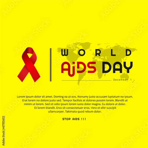 World AIDS Day, Illustration Of World Aids Day With Aids Awareness Ribbon. December 1st, STOP AIDS