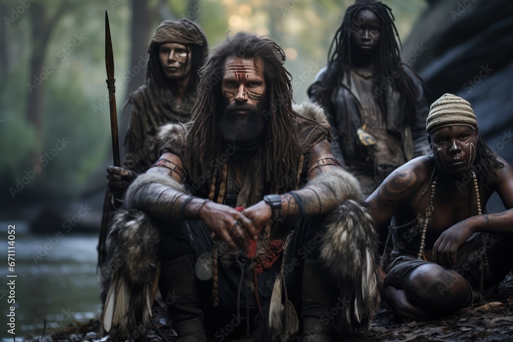 group of indigenous people in the forest or village group of indigenous people in the forest or village