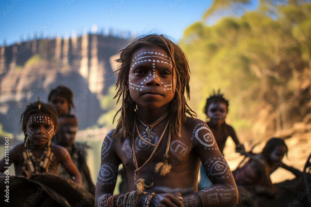 Obraz premium group of indigenous kids in the forest or village