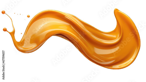 Pouring melted caramel dripping isolated on white background.