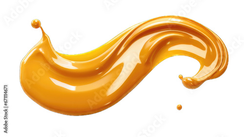 Pouring melted caramel dripping isolated on white background.