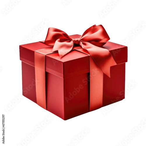  Red gift box isolated on transparent background