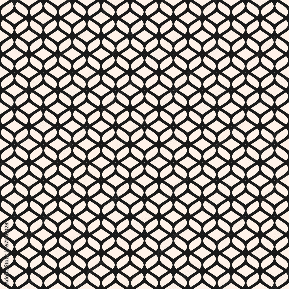Vector mesh texture. Abstract background with curved lines, wavy shapes. Monochrome seamless pattern of grid, lace, weaving, net, lattice. Black and white ornament. Simple modern repeated geo design Vector mesh texture. Abstract background with curved lines, wavy shapes. Monochrome seamless pattern of grid, lace, weaving, net, lattice. Black and white ornament. Simple modern repeated geo design