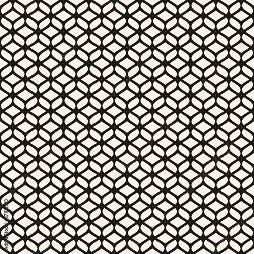 Vector mesh texture. Abstract background with curved lines, wavy shapes. Monochrome seamless pattern of grid, lace, weaving, net, lattice. Black and white ornament. Simple modern repeated geo design