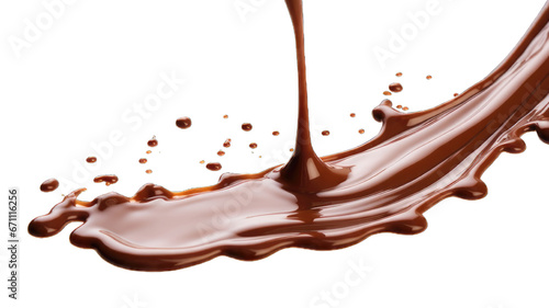 Pouring chocolate dripping white background.