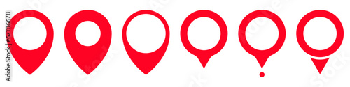 Set of location labels. Map pointer icon, location markers in red. Set of vector location icons isolated on white background. Stock illustration 