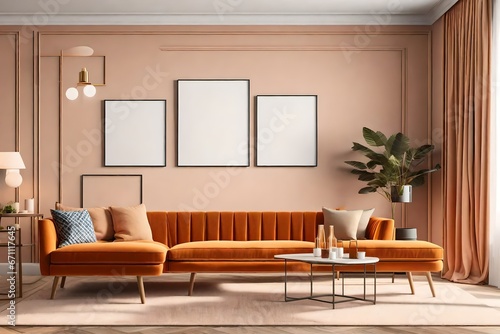 modern living room with empty frame mockup