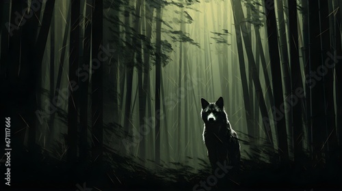 Mystical Wolf in Asian Bamboo Forest Nocturne © Mauro