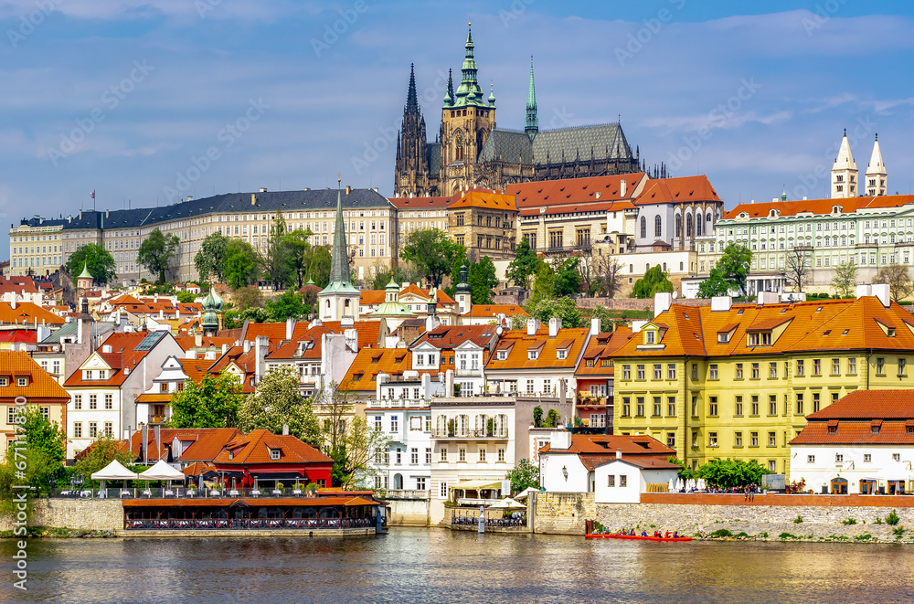 Lesser town (Mala Strana) cityscape with St. Vitus cathedral in Hradcany castle, Prague, Czech Republic