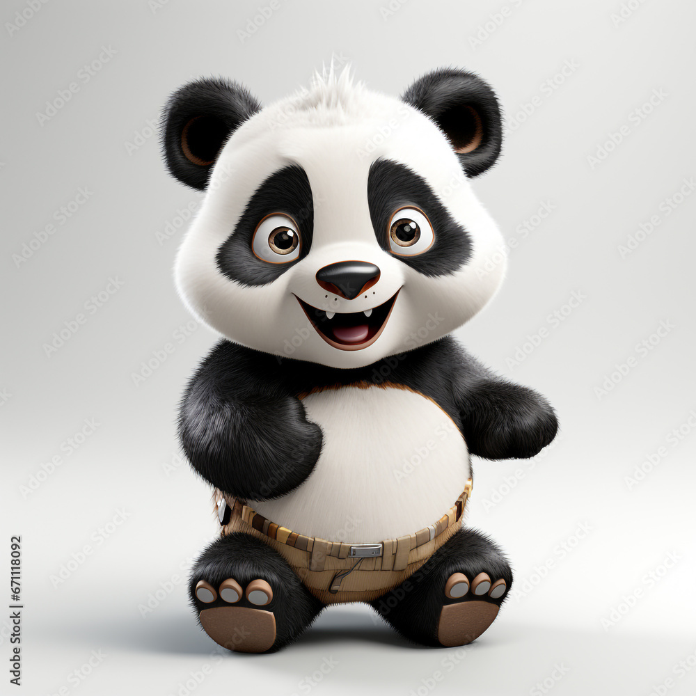 Naklejka premium 3D cartoon style illustration of a cute and happy panda. Isolated on solid background.
