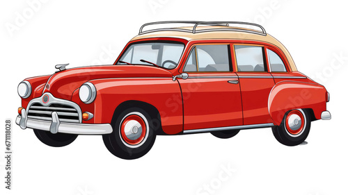 Red classic car isolated on transparent background