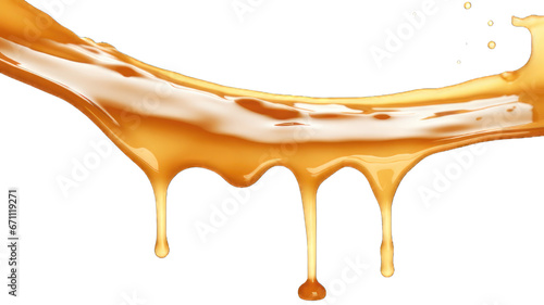 Melted caramel, delicious caramel sauce or maple syrup swirl isolated on white background.