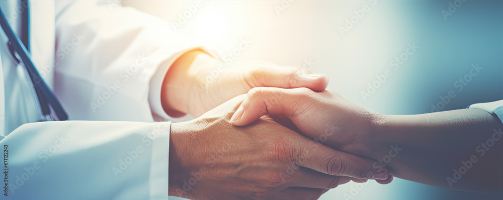 Obraz premium Hands of doctor and patient detail. Doctor giving hope.