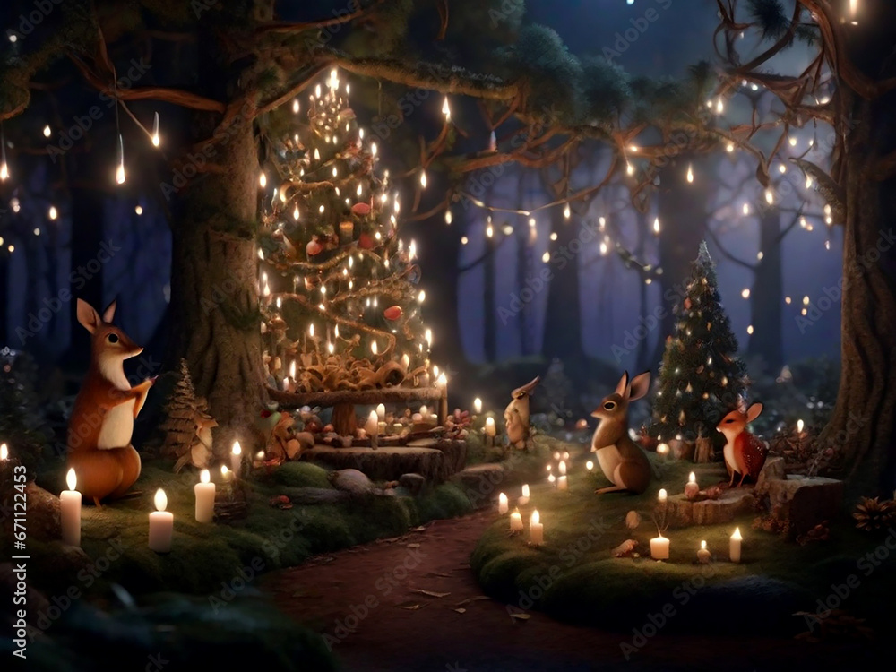 christmas tree in the forest . Generative Ai